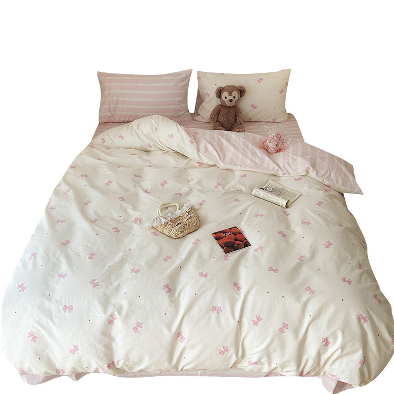 Cream Style Bowknot PureCotton Quilt Cover Three-piece Set