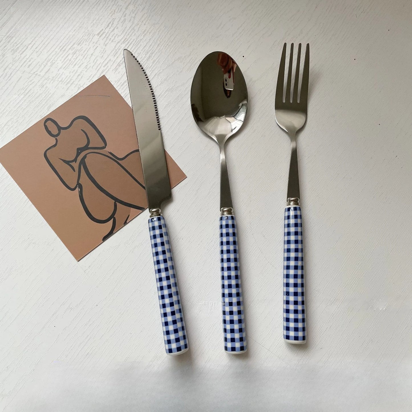 Grid Ceramic Handle Cutlery Set