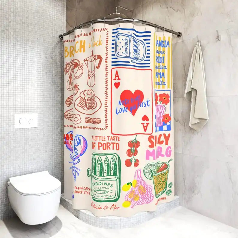 Hand Drawn Doodle Unique Shower Curtain