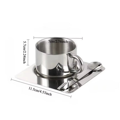Minimalist Nordic Mug 3Pcs Set 304 Stainless Steel Coffee Mug Heat Resistant Milk Cup with Saucer Spoon Placemat Tableware Set