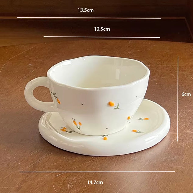 Ceramic Mug Dish Set Cherry Pattern Coffee Cup Latte Cup Beverage Cup Milk Cups Teacup Household Water Cups Beverage Utensil