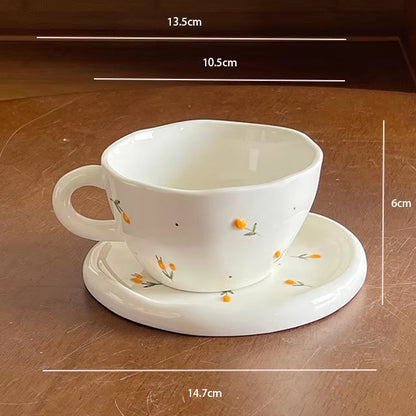 Ceramic Mug Dish Set Cherry Pattern Coffee Cup Latte Cup Beverage Cup Milk Cups Teacup Household Water Cups Beverage Utensil