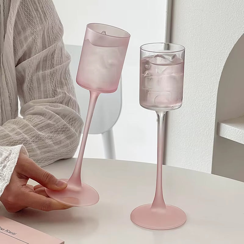 130Ml Matte Pink Goblet Home Creative Slightly Drunk Girl Cute Straight Red Wine Glass Champagne Cocktail Glass