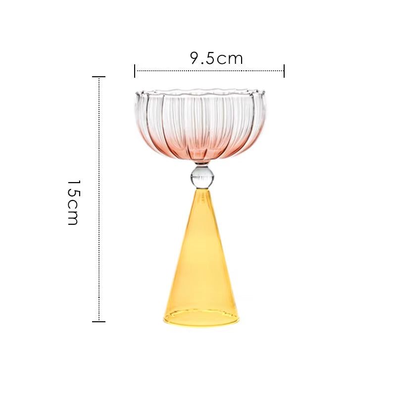 Creative Two Tone Green Blue Amber Purple Colored Ripple Style Martini Mojito Champagne Margarita Cocktail Glasses Goblet Cup