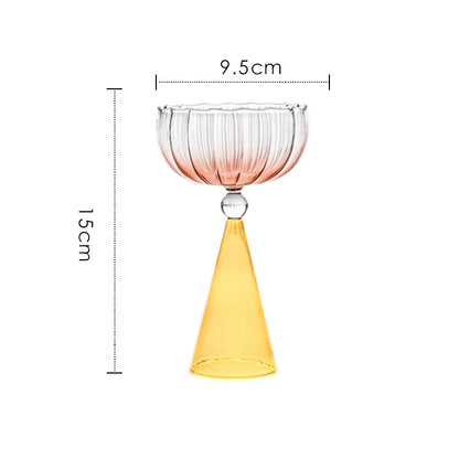 Creative Two Tone Green Blue Amber Purple Colored Ripple Style Martini Mojito Champagne Margarita Cocktail Glasses Goblet Cup