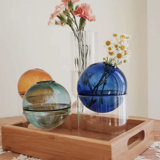 Mini round Flower Vase Hydroponic Container Micro Landscape Glass Ecological Bottle Borosilicate Glass Bottle with Home Decorate