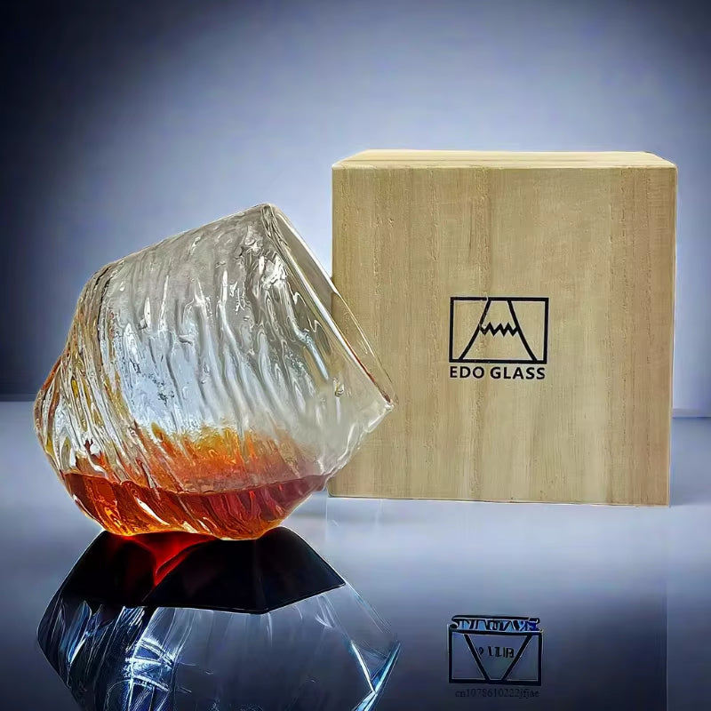 Japan 3D Mountain Whiskey Glass Glacier Old Fashioned Whisky Rock Glasses Whiskey-Glass Wooden Gift Box Vodka Cup Wine Tumbler