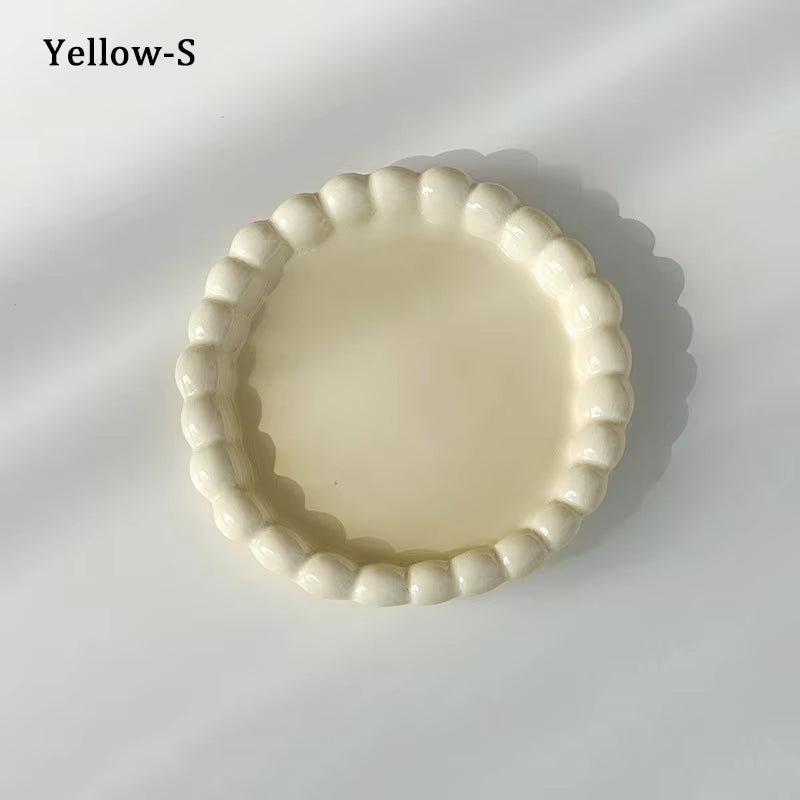 Ins Style Beaded Dessert Plate French Western Food Plate Ceramic Breakfast Plate Ornaments Poses Ceramic Dishes