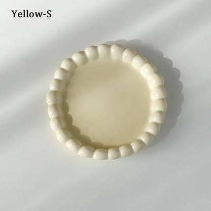 Ins Style Beaded Dessert Plate French Western Food Plate Ceramic Breakfast Plate Ornaments Poses Ceramic Dishes