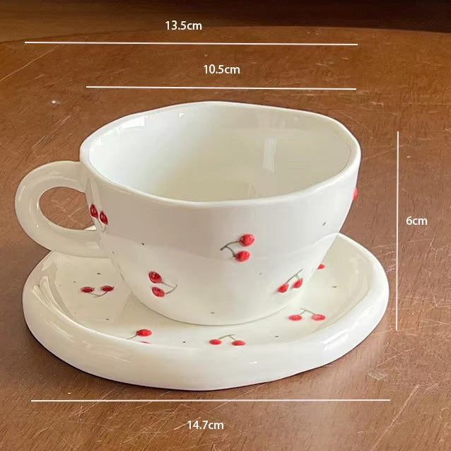 Ceramic Mug Dish Set Cherry Pattern Coffee Cup Latte Cup Beverage Cup Milk Cups Teacup Household Water Cups Beverage Utensil
