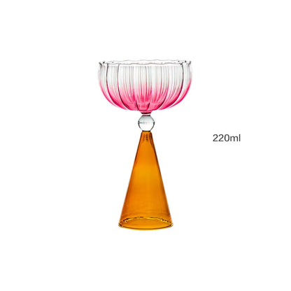 Creative Two Tone Green Blue Amber Purple Colored Ripple Style Martini Mojito Champagne Margarita Cocktail Glasses Goblet Cup