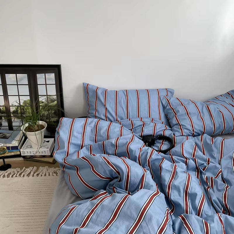 Bed Linen 100% Cotton Duvet Cover Stripe Queen Size 40S Quilt Cover Pillowcase Bedding Covers Fashion Home Textile Nordic Sling