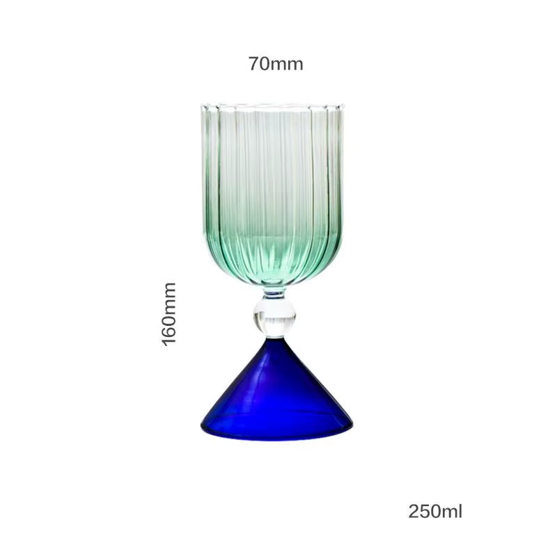 Creative Two Tone Green Blue Amber Purple Colored Ripple Style Martini Mojito Champagne Margarita Cocktail Glasses Goblet Cup