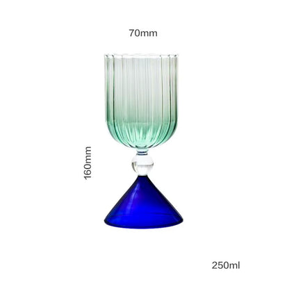 Creative Two Tone Green Blue Amber Purple Colored Ripple Style Martini Mojito Champagne Margarita Cocktail Glasses Goblet Cup