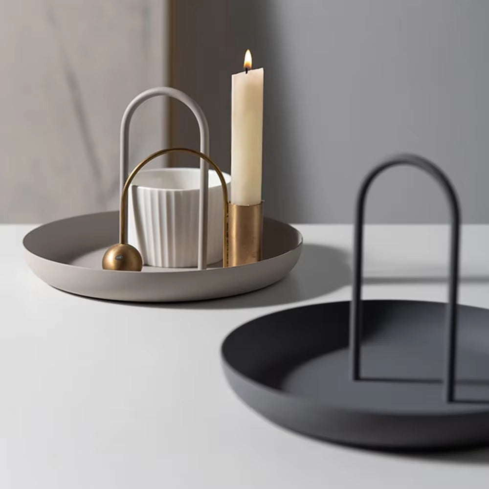 Nordic Tray round Portable Tray with Handle for Sundries and Small Objects Desktop Home Decor for Necklace Jewelry Storage