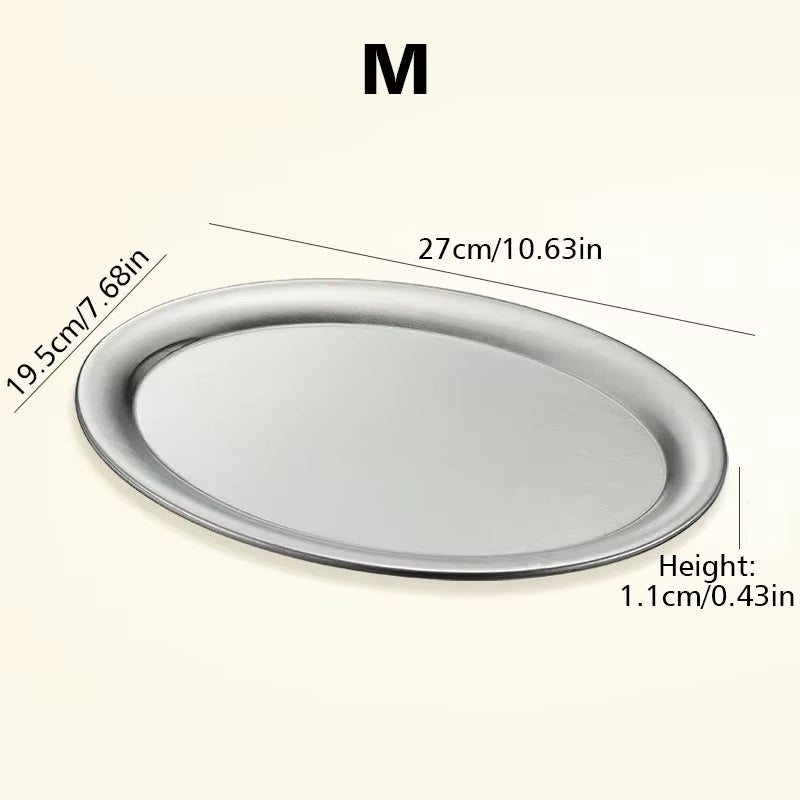 Multi-Size Stainless Steel Oval Dish Plates Household Food Dinner Steamed Shallow Plate Kitchen Tableware