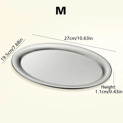 Multi-Size Stainless Steel Oval Dish Plates Household Food Dinner Steamed Shallow Plate Kitchen Tableware