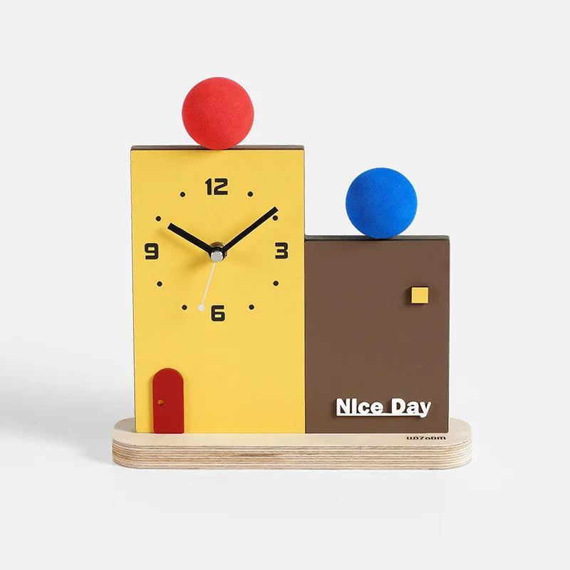 Modern geometric wooden desk clock for home or office décor.