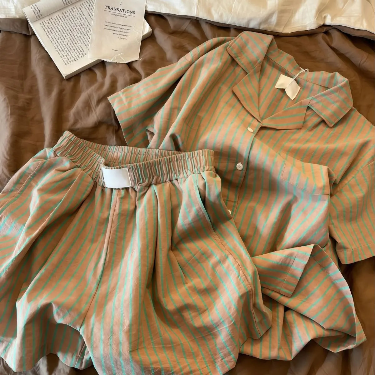 Women's Ice Silk Pajama Set Summer Short Sleeve & Shorts Soft Breathable Loungewear