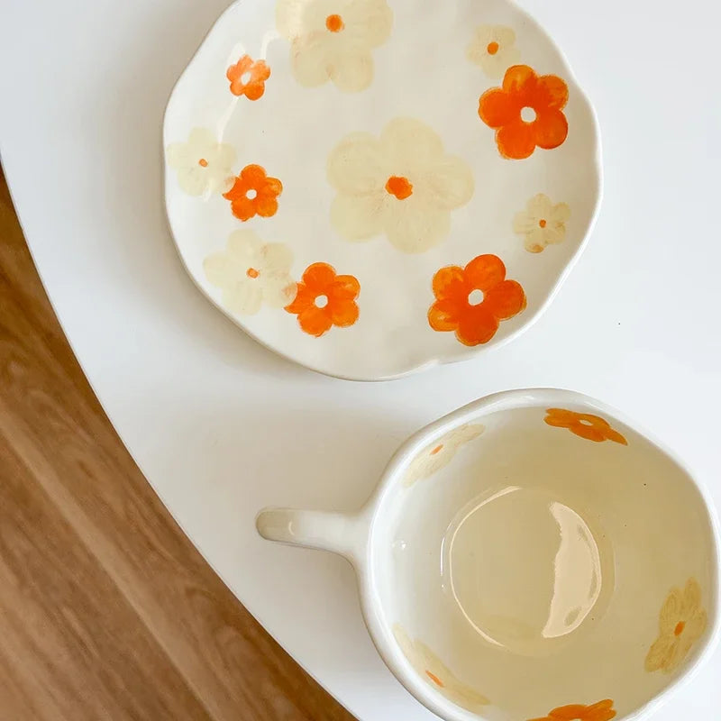 Ceramic Hand-painted Coffee Cups and Saucers