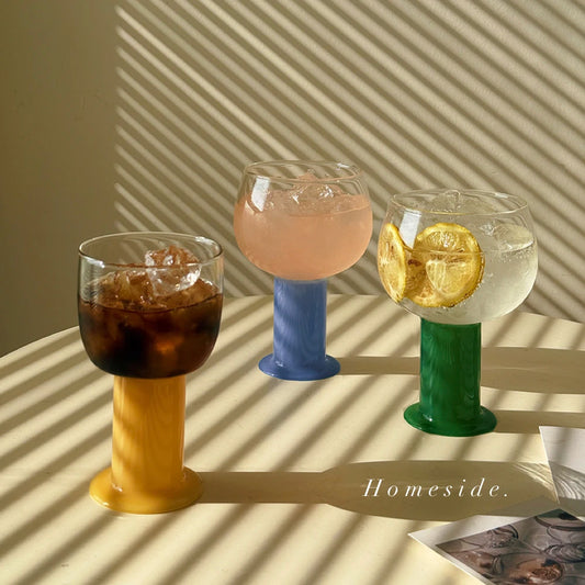 Big Capacity Cute Glass Goblet with Color Handle