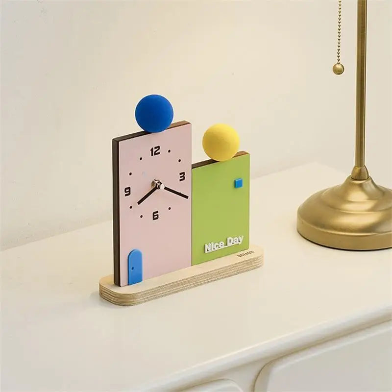 Modern geometric wooden desk clock for home or office décor.
