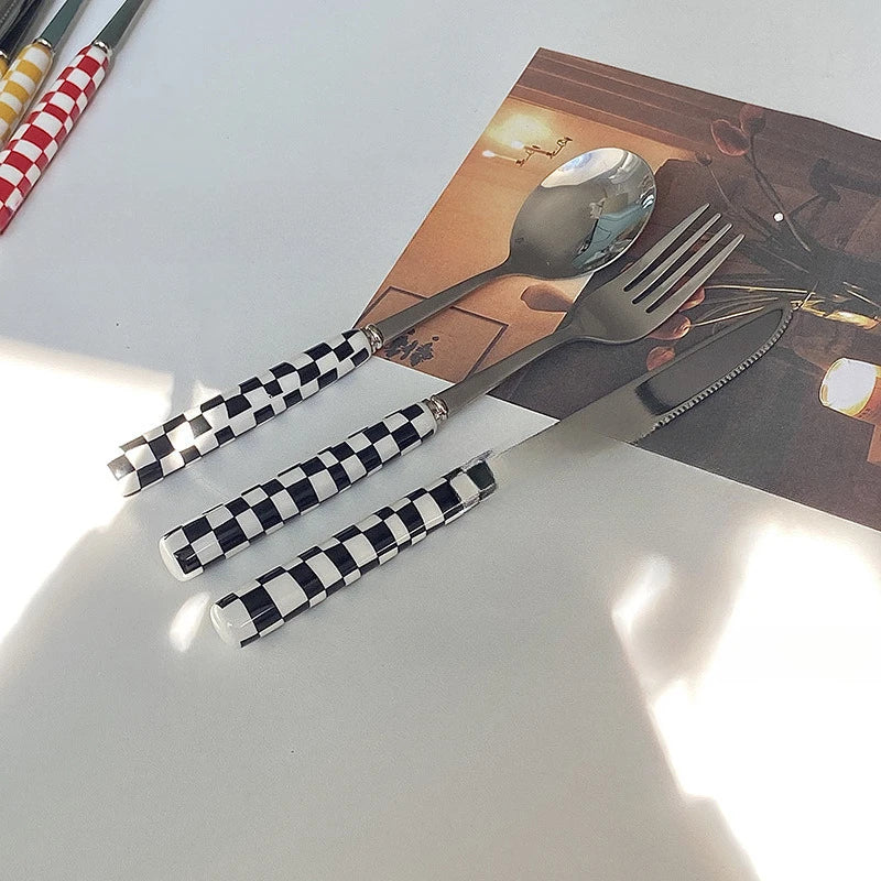 Grid Ceramic Handle Cutlery Set