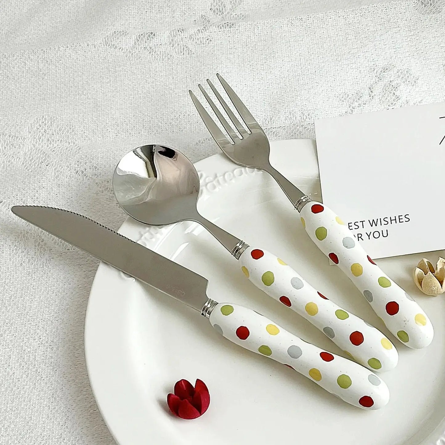 Ceramic Handle Stainless Steel Flatware Set