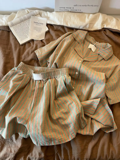Women's Ice Silk Pajama Set Summer Short Sleeve & Shorts Soft Breathable Loungewear