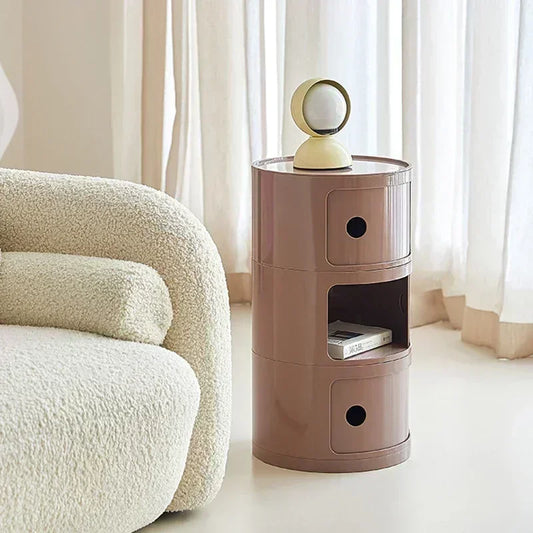 Modern Minimal Nightstand – Stackable Round Side Table with Storage, Small Space Bedside Table, Aesthetic Home Decor