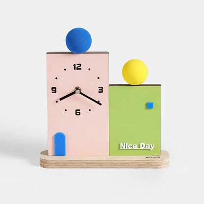 Modern geometric wooden desk clock for home or office décor.