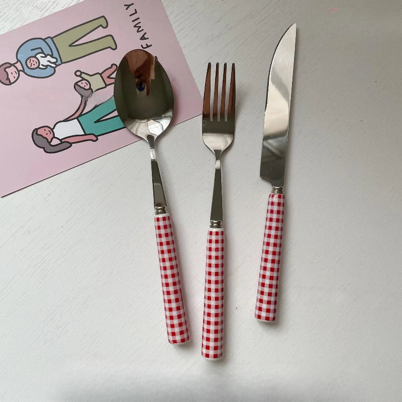 Grid Ceramic Handle Cutlery Set