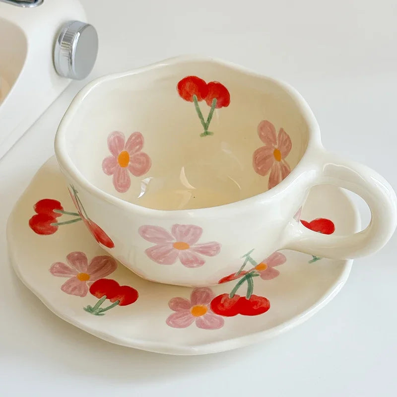 Ceramic Hand-painted Coffee Cups and Saucers