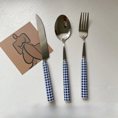 Grid Ceramic Handle Cutlery Set