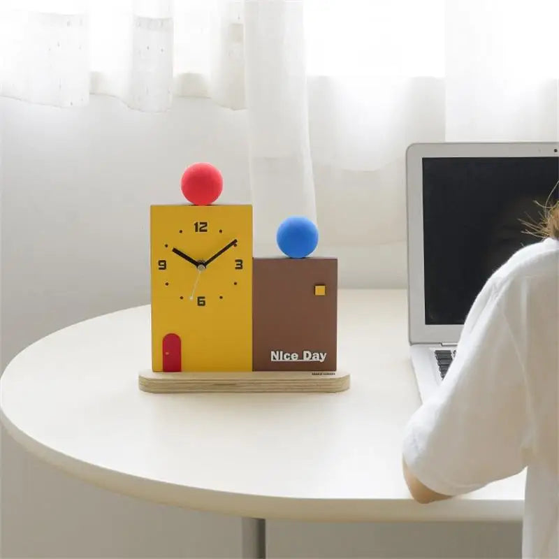 Modern geometric wooden desk clock for home or office décor.