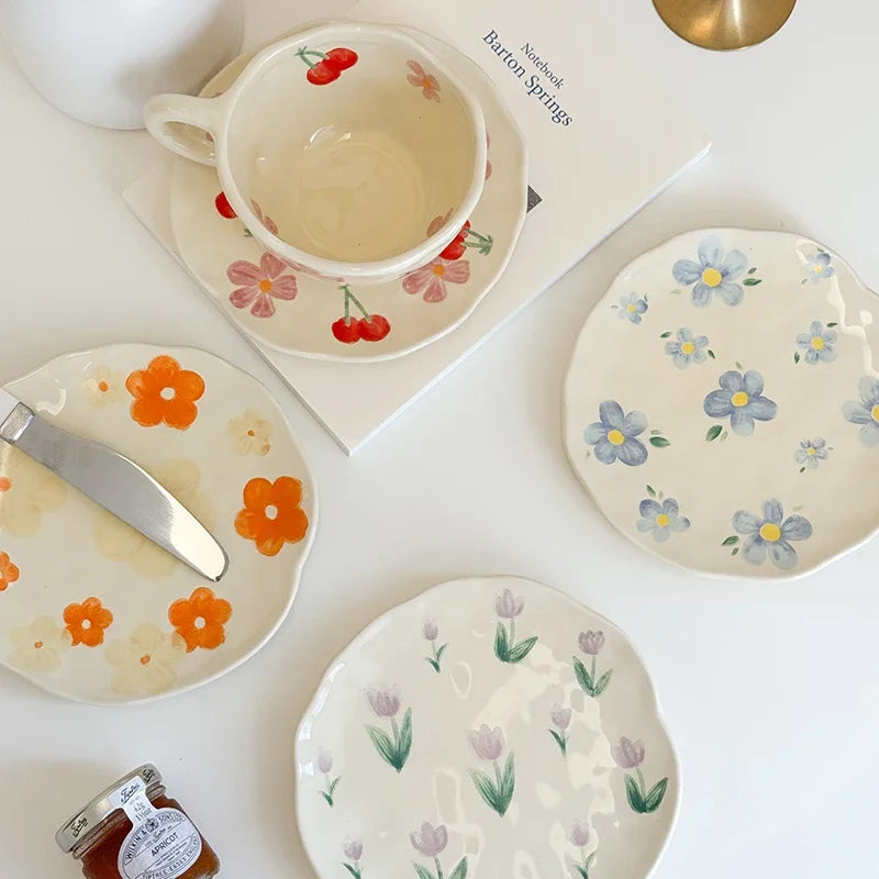 Ceramic Hand-painted Coffee Cups and Saucers