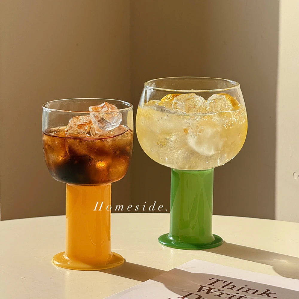 Big Capacity Cute Glass Goblet with Color Handle
