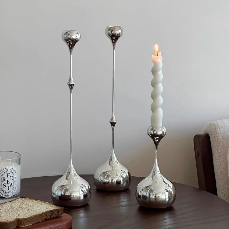 Elegant silver stainless steel candle holder