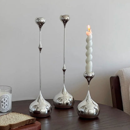 Elegant silver stainless steel candle holder