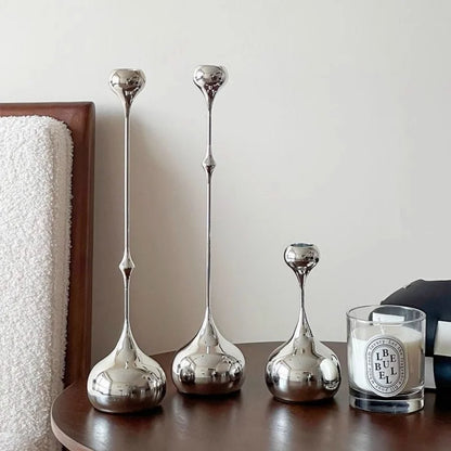 Elegant silver stainless steel candle holder