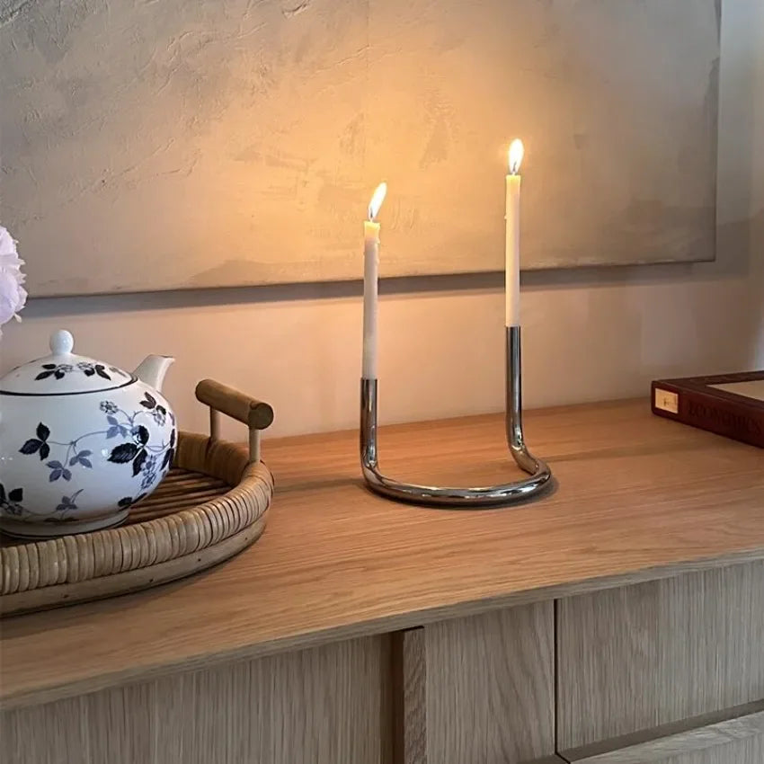 Nordic U-Shaped Twin Stainless Steel Candle Holder