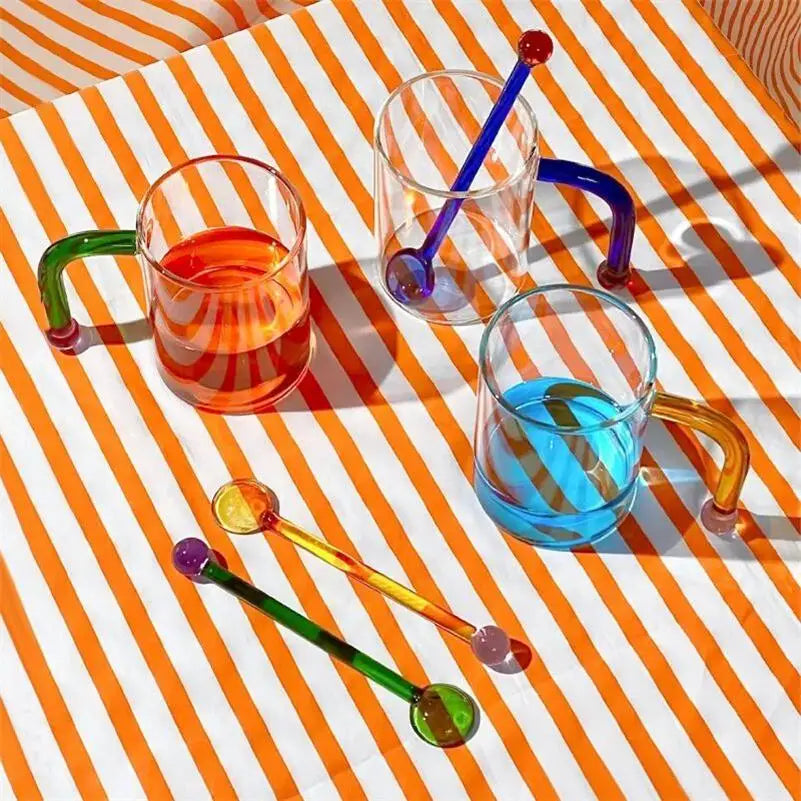 Long Handle Glass Mug with Spoon