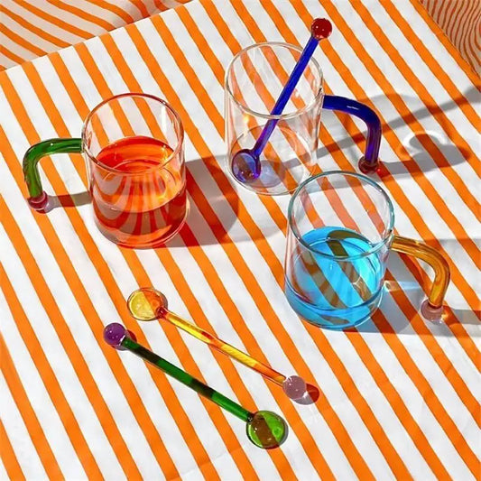 Long Handle Glass Mug with Spoon