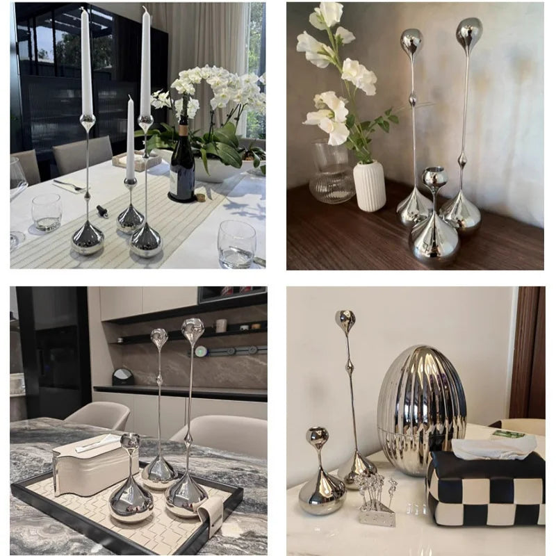 Elegant silver stainless steel candle holder