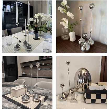 Elegant silver stainless steel candle holder