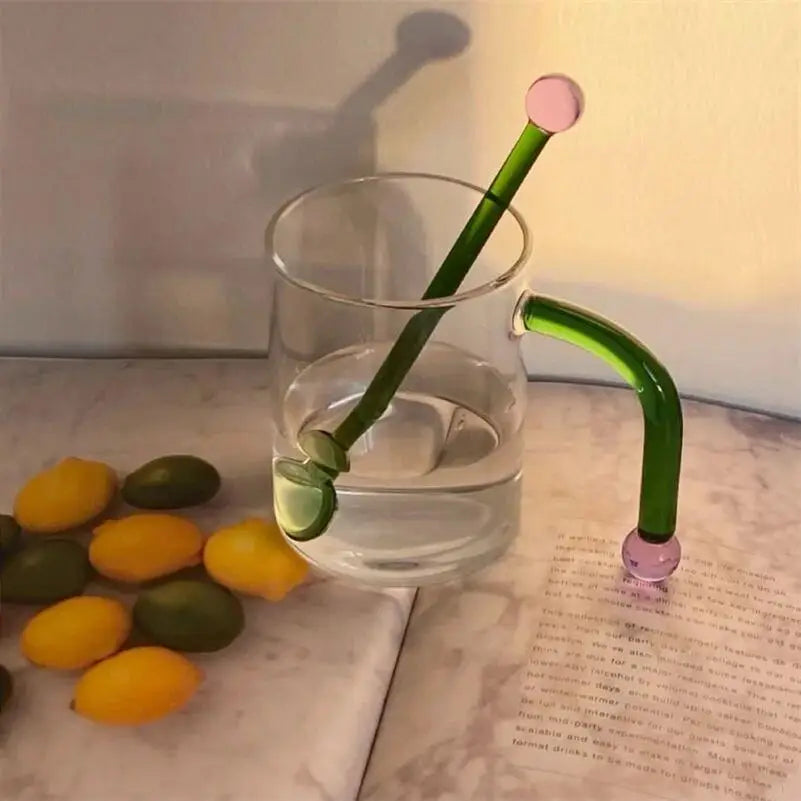 Long Handle Glass Mug with Spoon