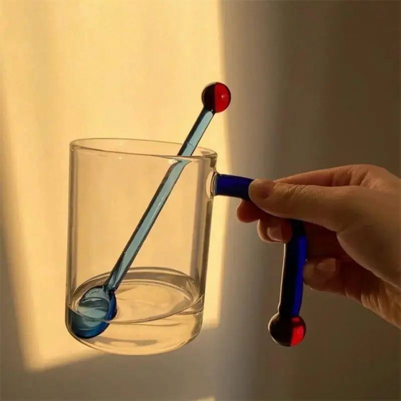Long Handle Glass Mug with Spoon