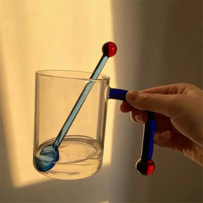 Long Handle Glass Mug with Spoon