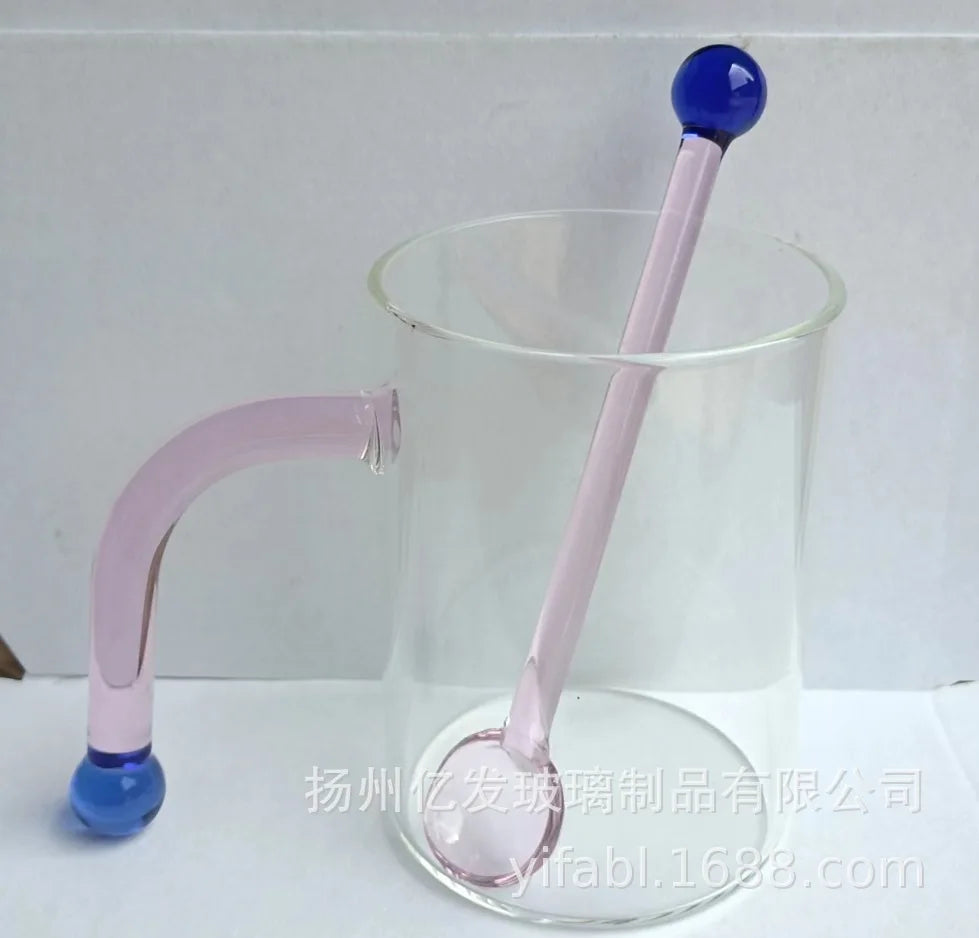 Long Handle Glass Mug with Spoon