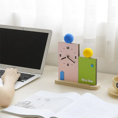 Modern geometric wooden desk clock for home or office décor.